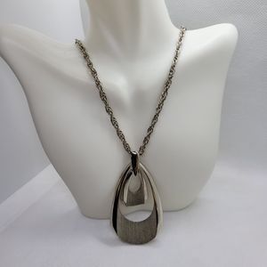 Vintage 2 Piece Pendant Necklace Silver Tone Chain Link Spring Ring